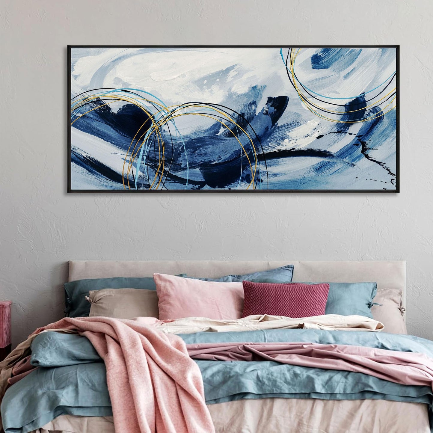 yiijeah Large Wall Art - Modern Blue Abstract Wall Decor for Living Room and Bedroom Print Pictures Canvas Framed Artwork Home Office Decoration