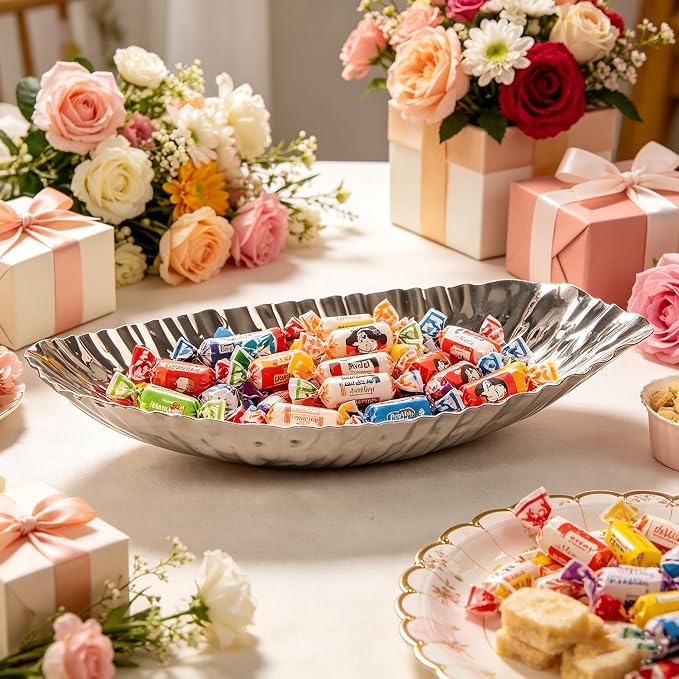 Hosley Elegance Redefined Silver Finish Decor Tray Bowl, 13.6 Inches Long Versatile and Chic Centerpiece for Serving, Floral Arrangements, and Stylish Home Decor