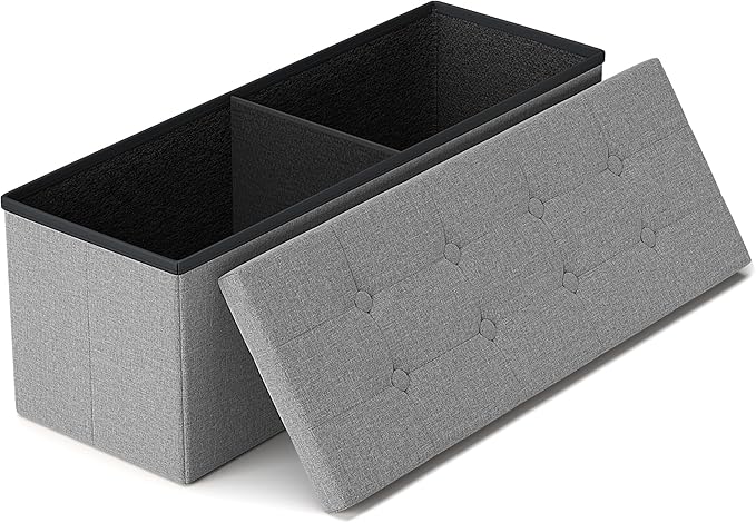 GLAXYFUR 43 Inches Folding Storage Ottoman Bench, Storage Chest, Footrest for Entryway, Living Room, Holds up to 660 lb, Light Grey