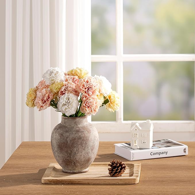 Ceramic Flower Vases Home Decor, Rustic Farmhouse Decorative Vase Pottery Pampas Grass Vases for Decor Table Living Room Entryway Mantel Bookshelf Bedroom Bathroom Kitchen - 7.4 Inch Rustic