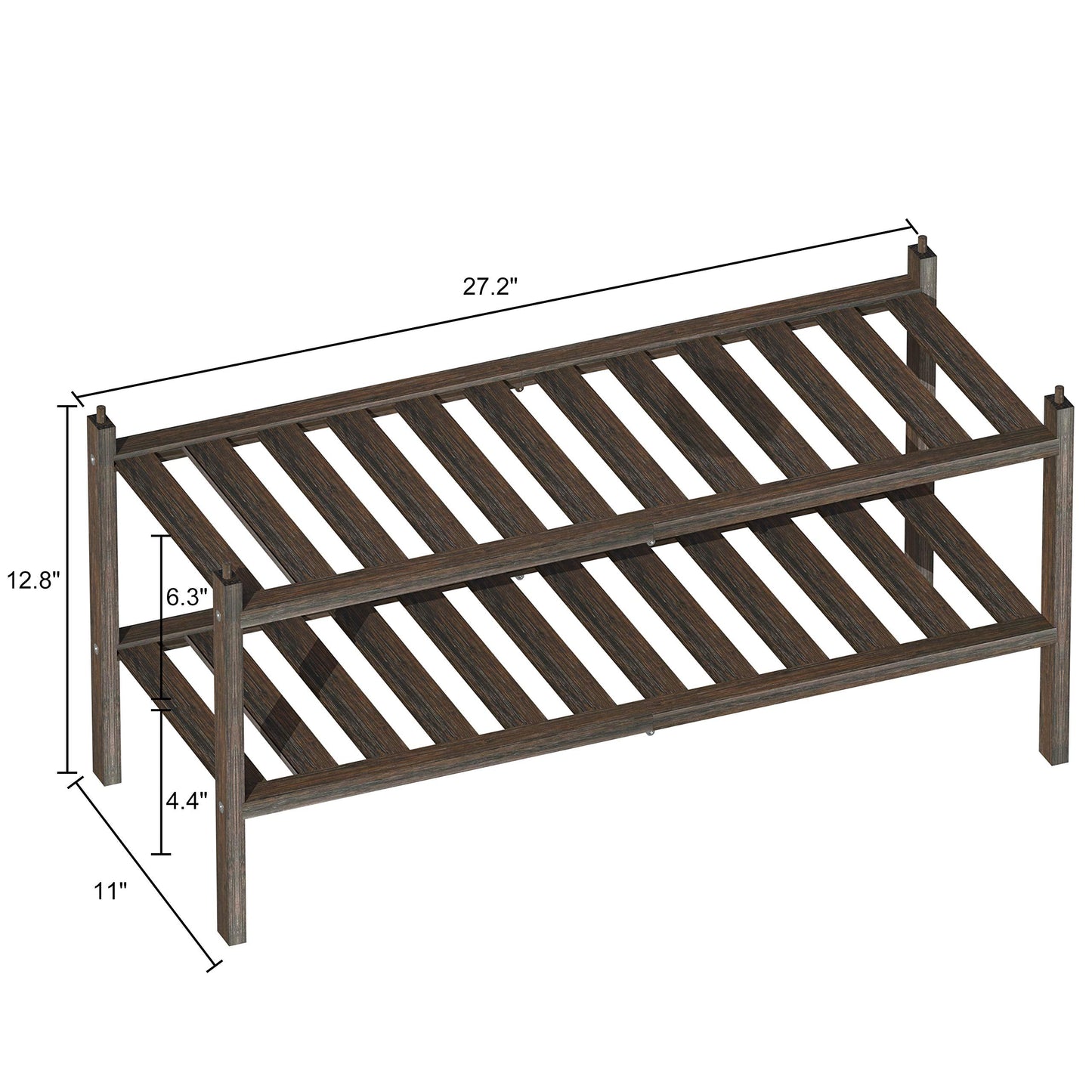Dranixly Bamboo 2-Tier Shoe Rack Stackable Shelf Storage Organizer for Entryway, Hallway and Closet, 27.2"x11"x13.2" (Mocha)