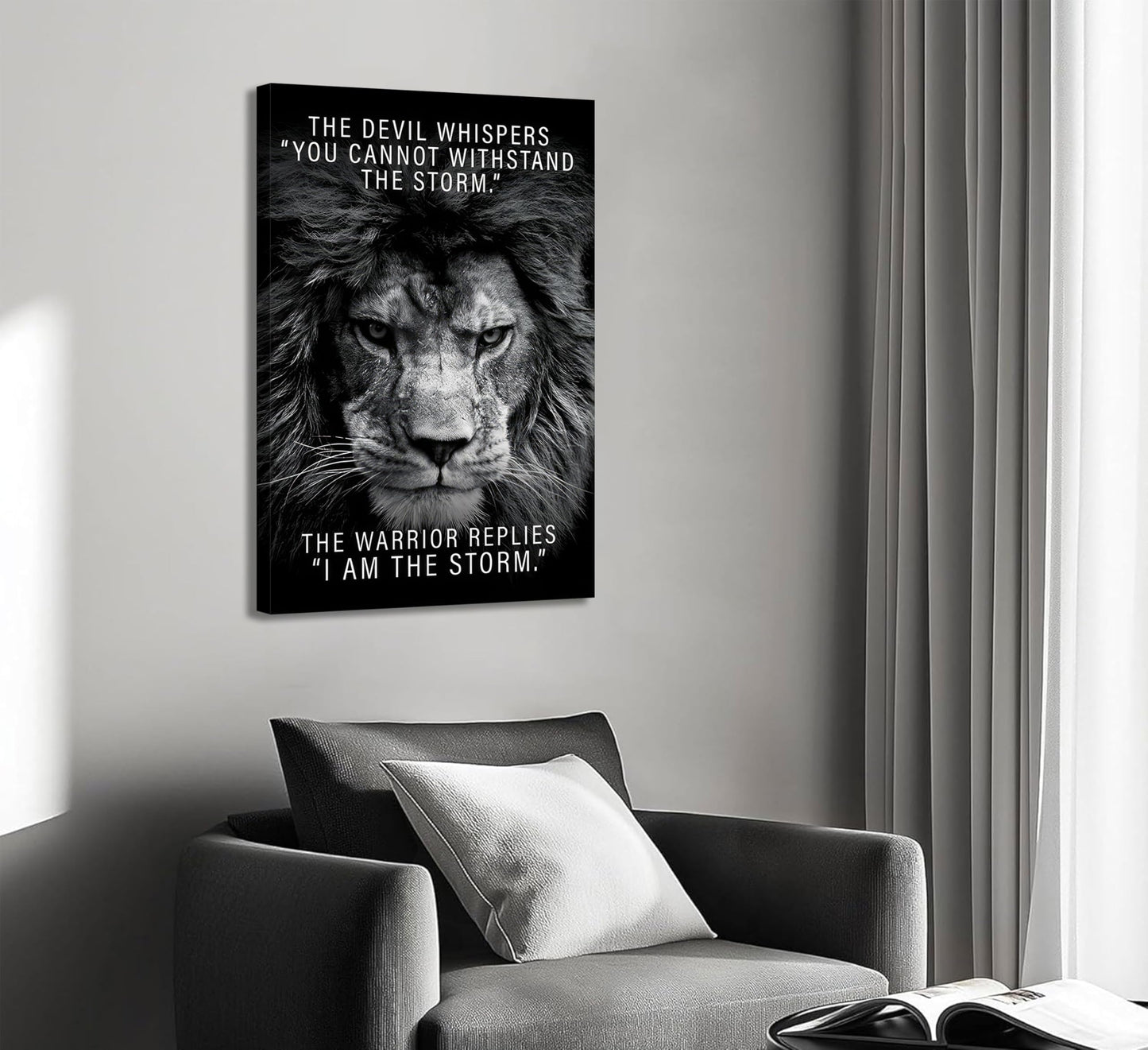 Black and White Lion Inspiring Canvas Wall Art Animal Motivational Picture Man Cave Inspirational Lion Poster Prints Modern Quotes Artwork Wall Decor for Bedroom Office Living Room 12x16in Framed