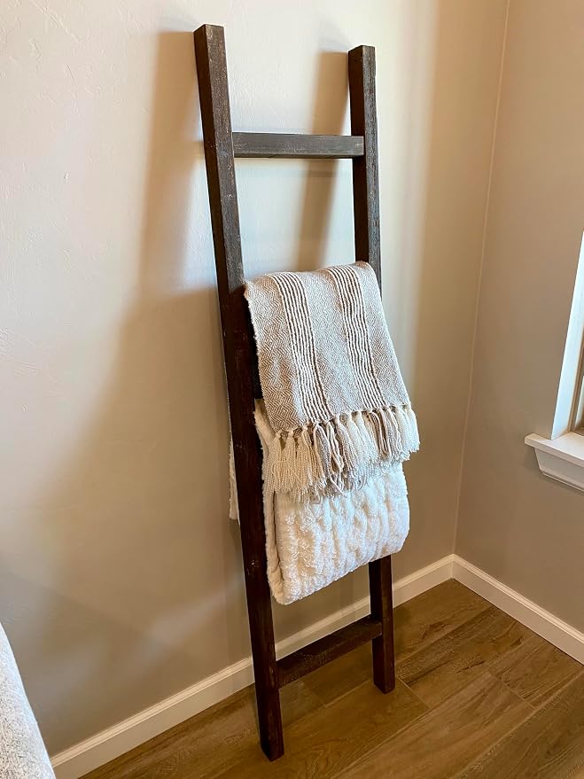 BarnwoodUSA Rustic Farmhouse Decorative Ladder - Our 5 ft Ladder can be Mounted Horizontally or Vertically and is Crafted from Upcycled Wood | No Assembly Required | Brown