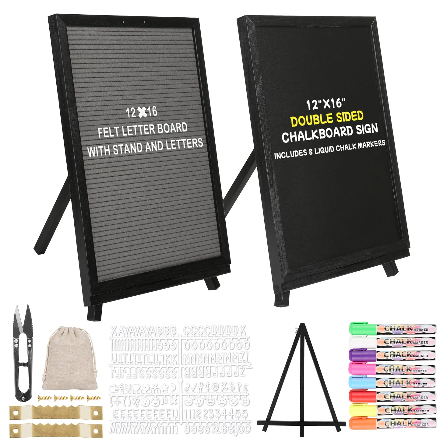 12x16 inch Double Sided Chalkboard and Felt Letter Board with Stand - Reversible Wooden Frame Easel for Menu, Announcements, Home, Office, Cafe, Restaurant Decor