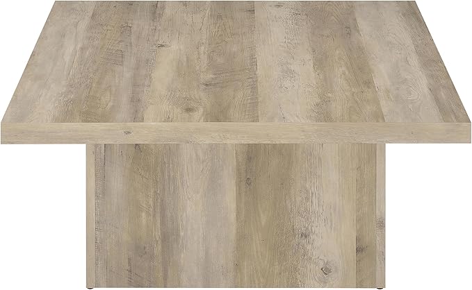 Coaster Home Furnishings - Devar - Wood - Square Coffee Table with Pedestal Base, Geometric Design and Transitional Style - Living Room - Distressed Pine - 710878