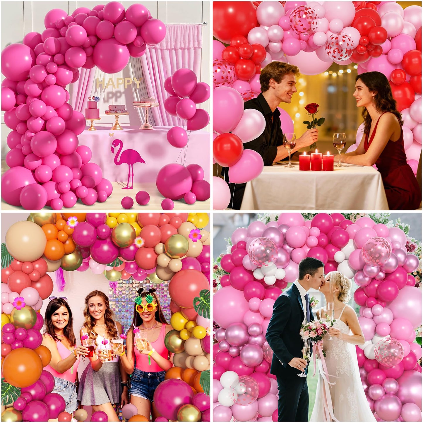 Amandir 153 Pcs Pink Balloon Arch Garland Kit, Different Sizes 18 12 10 5 inch Latex Metallic Confetti Hot Pink Balloons for Valentines Day Baby Shower Birthday Princess Wedding Party Decorations