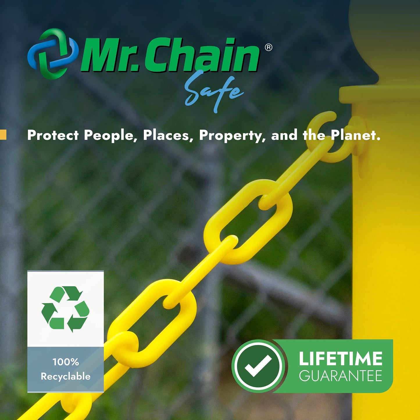 Mr. Chain Plastic Barrier Chain, Silver, 1.5-Inch Link Diameter, 25-Foot Length (30008-25)