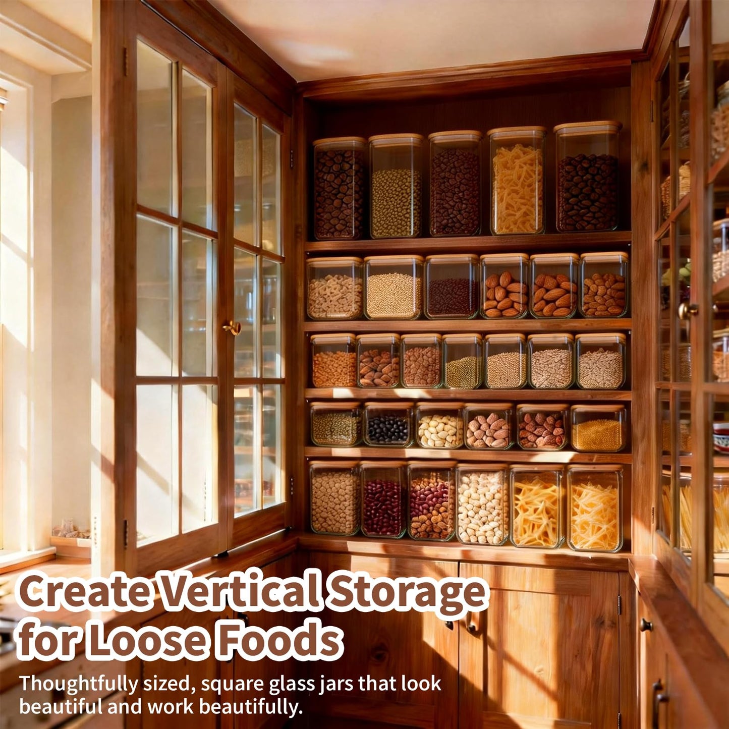 77L Glass Storage Containers with Lids [Multi-Size Set of 5], Airtight Glass Canisters for Kitchen & Pantry Organization, Clear Food Jars for Pasta, Cereal, Flour, Sugar, Coffee, Nuts & Snacks