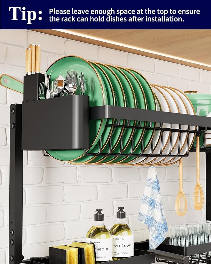 Kitsure Over The Sink Dish Drying Rack - 26.8" to 33.9"x21.5", Adjustable Sink Drying Rack for Kitchen Sink with Large Capacity, 2-Tier Dish Rack Over Sink with Multifunctional Baskets, Black