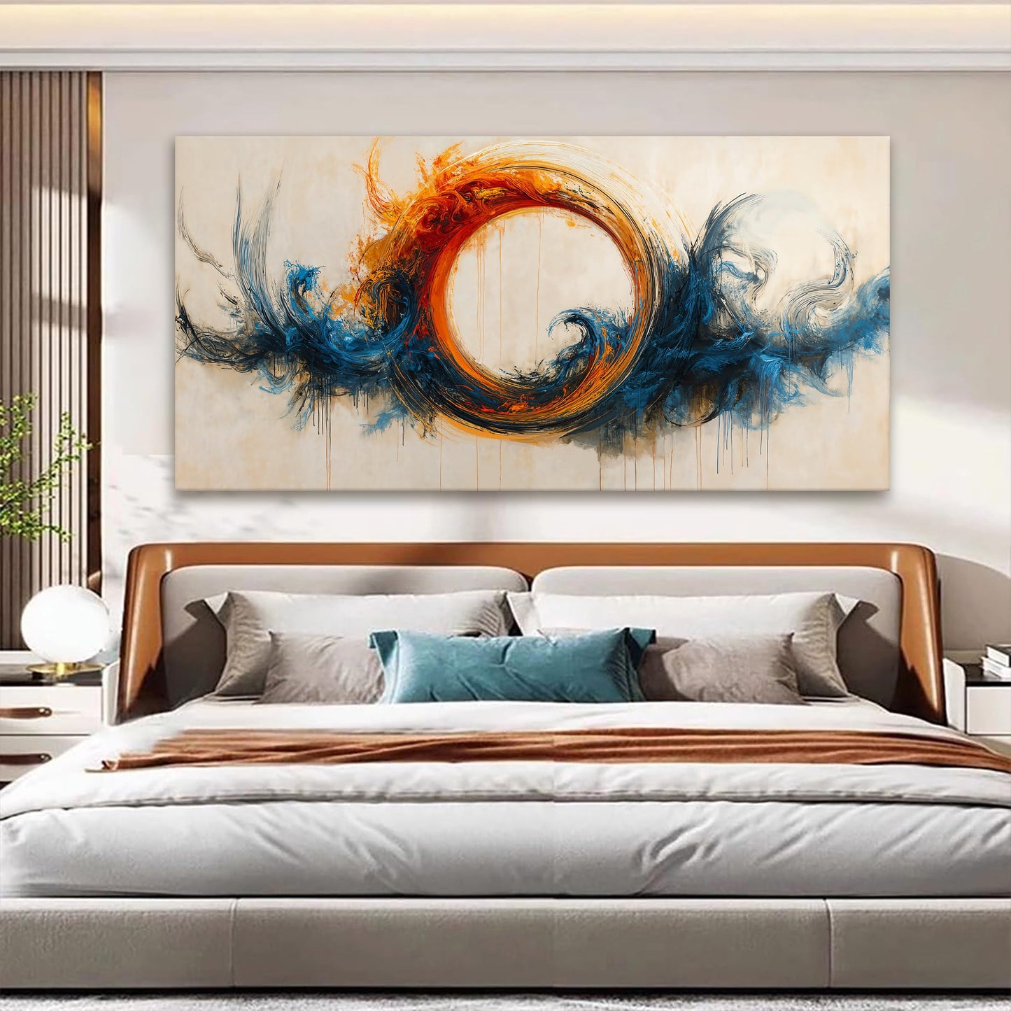 I@U Large Wall Art For Living Room Modern Abstract Wall Art Decor Ready To Hang Abstract Red Blue Circle Canvas Art Wall Decor For Bedroom Kitchen Dining Room Office Decoration 29x58 Inch