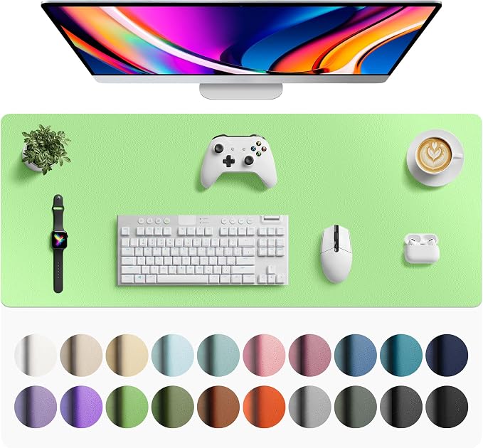 Aothia Faux Leather Desk Mat - Large Mouse Pad, Non-Slip PU Leather Blotter, Waterproof Writing Surface for Office and Home (Foam Green, 42" x 17")
