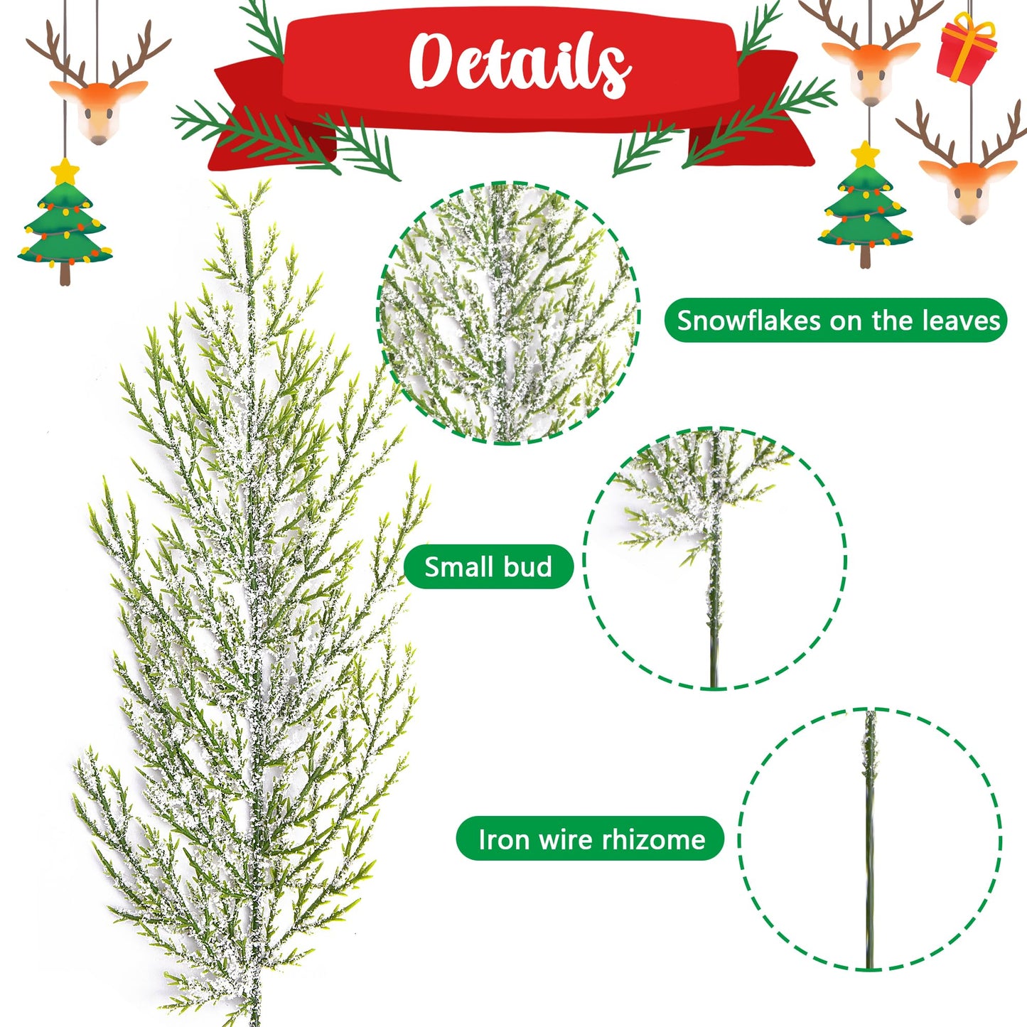 Alpurple 30 Pcs Christmas Snow Frosted Pine Branches- 13.5" Snowy Artificial Pine Needles Branches Twigs- Greenery Ceder Sprigs Pine Picks Stems for Christmas Wreath Home Garden Decoration