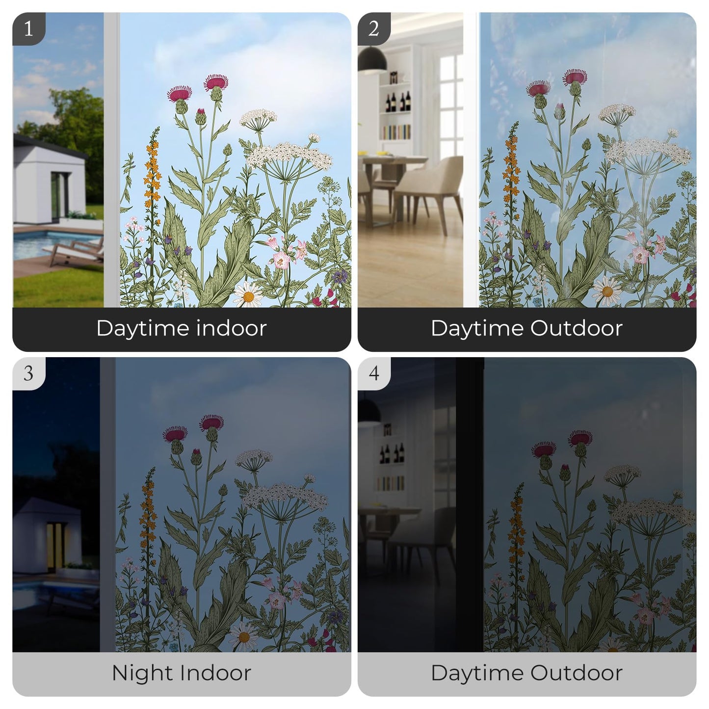 ADD.HERES Window Privacy Film,Colorful Floral Window Stickers,Removable DIY Bouquet Static Clings, Decals for Home School Office Party Supplies, Wildflower Reverie‌, 17.5 x 78.7 in