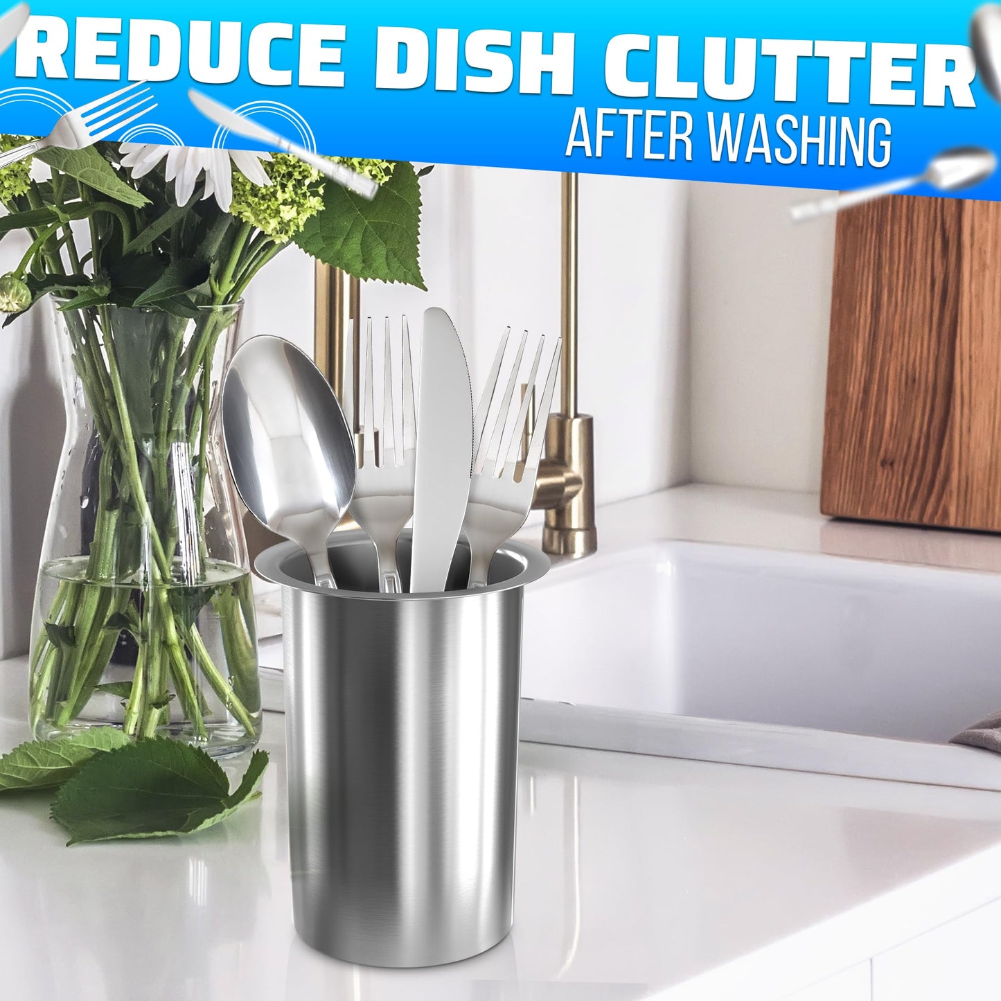 3 Pcs Countertop Utensil Holder Stainless Steel - 5.5 x 4.5" Stainless Steel Utensil Holder for Kitchen and Bars, Durable and Dishwasher Safe, Odor and Rust Resistant, Good for Home and Commercial Use