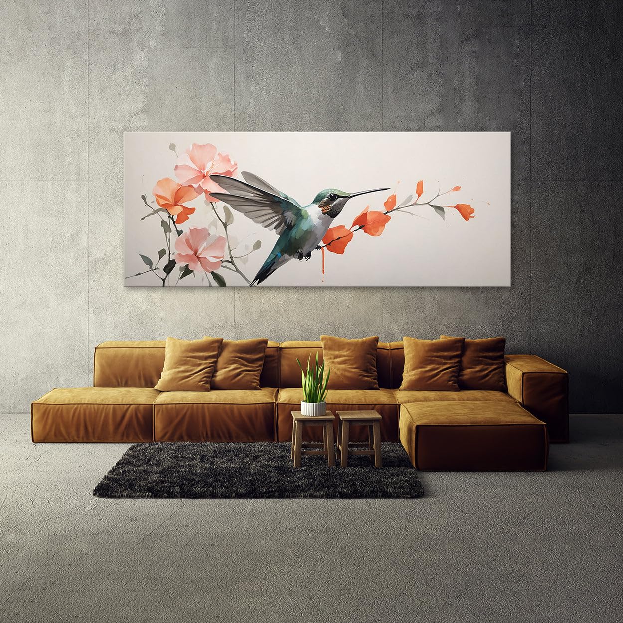 Sense Canvas Hummingbird Elegant Silhouette 87 Canvas Art - Home Decor Wall Art Print Poster Painting Large 40x16 / 0.75"