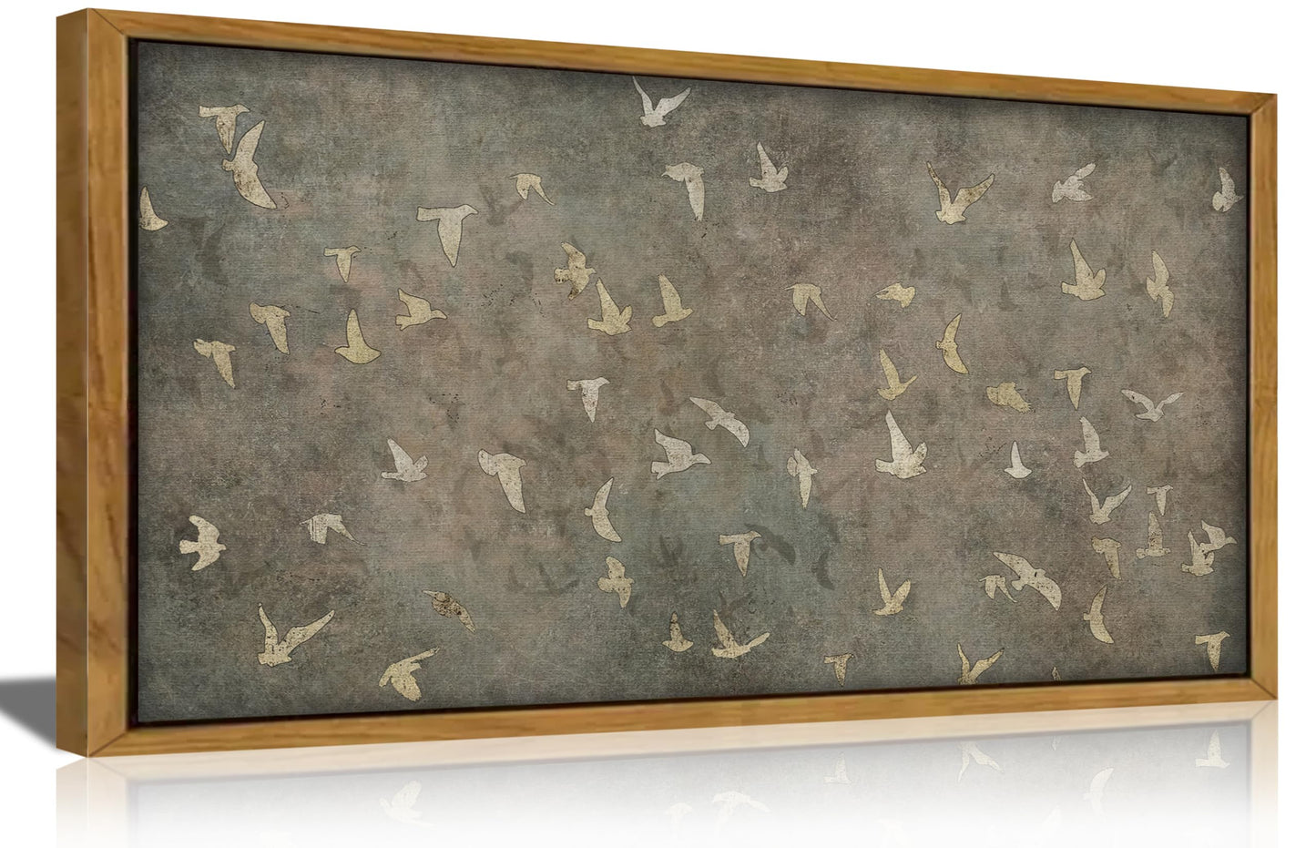 Large Wood Framed Bird Silhouette Wall art,Vintage-Inspired Flying Birds Canvas Print,Rustic Natural scenery Picture Poster,Modern Art Calm Warm Painting Artwork for Bedroom Living Room Office