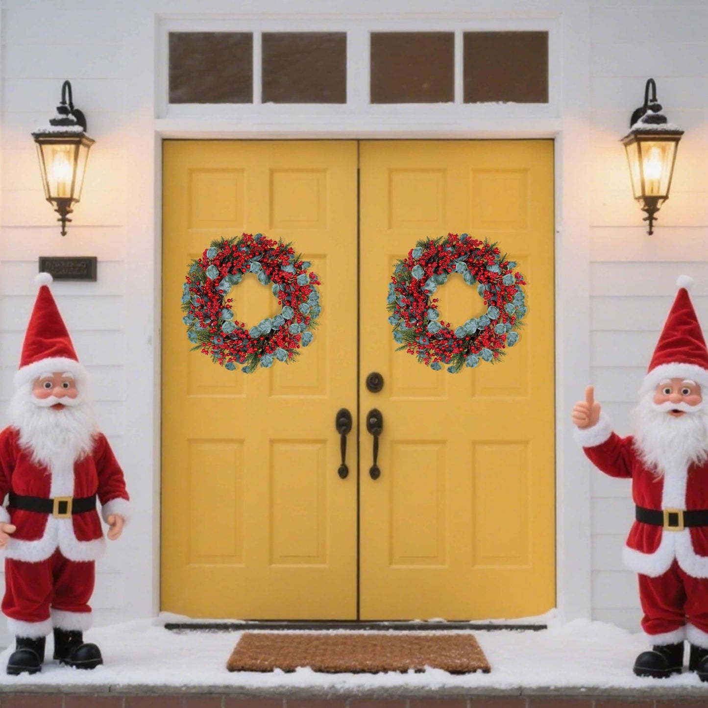 WSTPUPU Artificial Christmas Wreath 22inch Christmas Wreaths for Front Door Xmas Red Berry Wreath with Eucalyptus Leaves Pine Needles Red Berries for Wall Farmhouse Window Winter Holidays