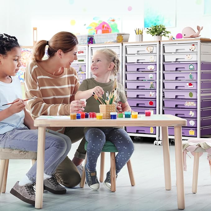 SYKIARIOL Rolling Cart with Drawers,10 Drawer Rolling Cart,Storage Cart with Wheels,Utility Cart with Drawers,Teacher Cart for Classroom Storage,Craft Cart with Wheels and Wooden Tabletop,Purple
