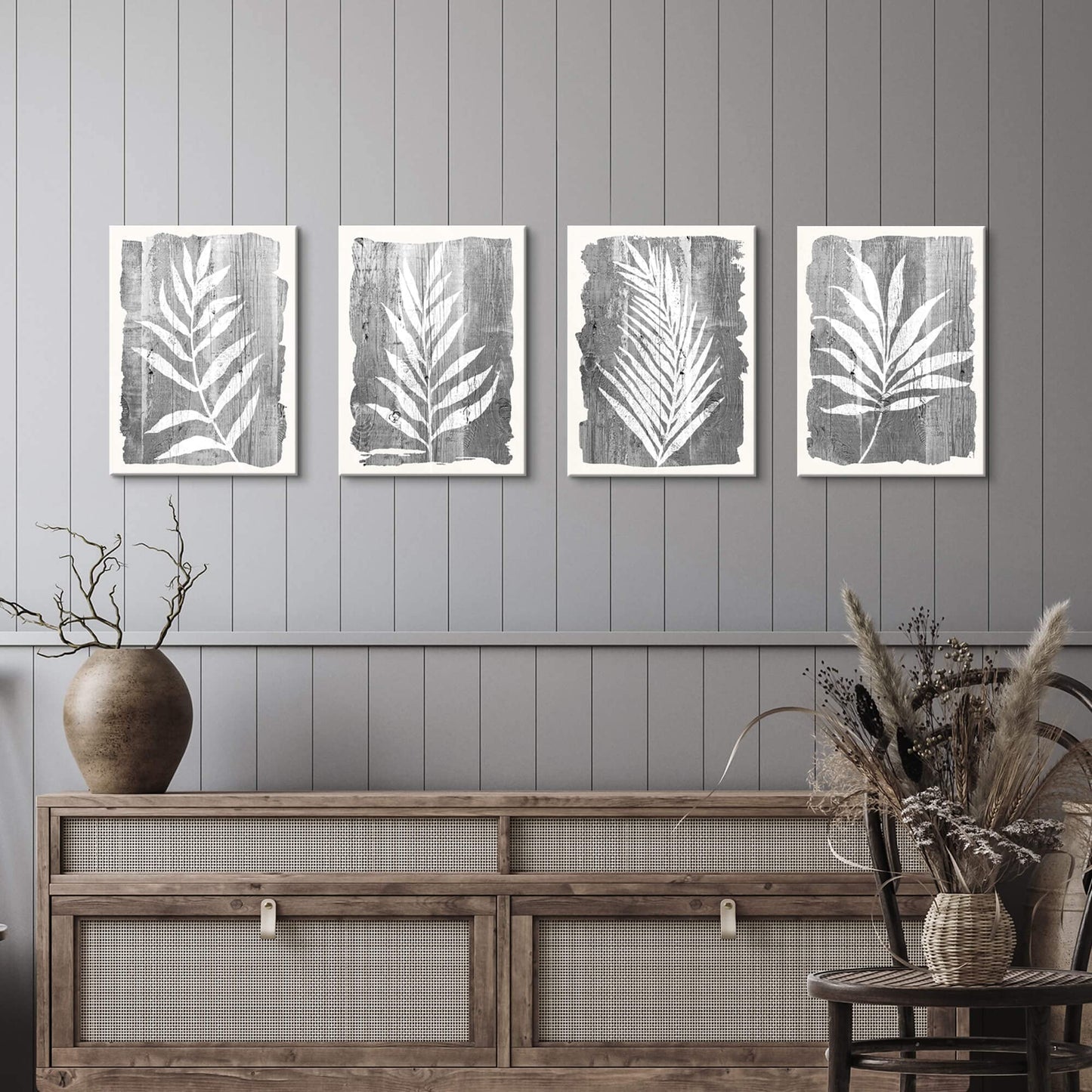 artopia Black and White Botanical Pictures: Grey Leaf Canvas Wall Art, Minimalist Plant Painting for Bathroom, 16"x12" Decor
