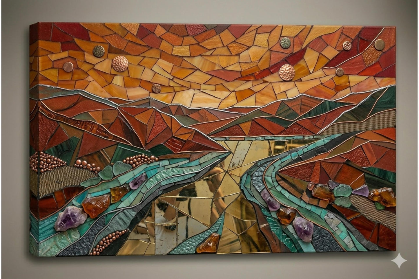 ICE ARMOR Large Rustic Mosaic Landscape Canvas Wall Art 24x36 Inch Frameless Earth Tone Abstract Nature Painting Print for Living Room Bedroom Office Home Wall Decor Contemporary Artwork – Ready to hang