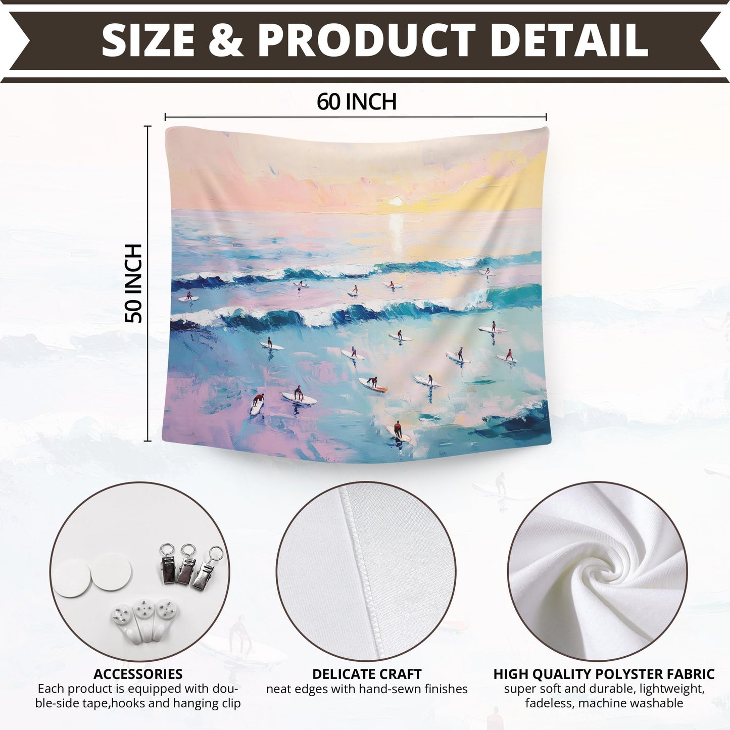 WAITPI Coastal Ocean Beach Hanging Wall Tapestry for Bedroom, Summer Coastal Surfing Ocean Beachy Wall Hanging Decor Tapestry for Home Living Room Beach House Surf Room, 50x60in