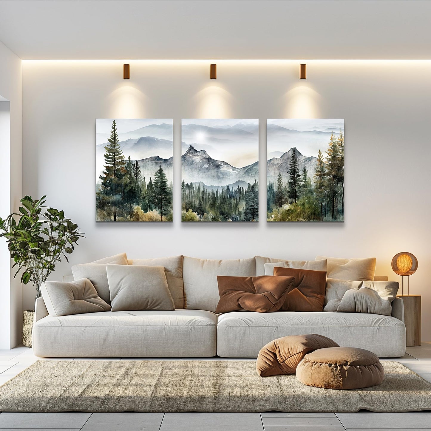 MHARTK66 3 Piece Framed Canvas Art Prints Wall Art for Living Room Modern Wall Decor for Bedroom Office Decor Abstract Mountain Forest Landscapes Ink Painting Ready to Hang Wall Pictures Home Decor