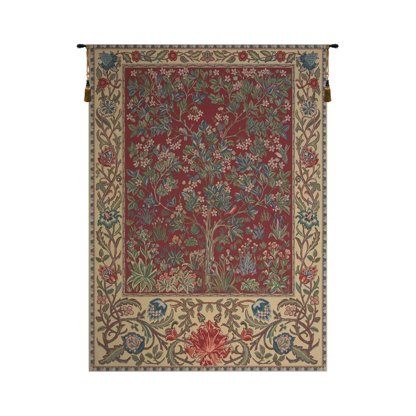C Charlotte Home Furnishings Inc Tree Of Life Red Belgian Medium Tapestry Wall Hanging | Viscose Cotton and Polyester Blend Wall Art | 26 in. x 40 in. | Home Decor Accents | By William Morris