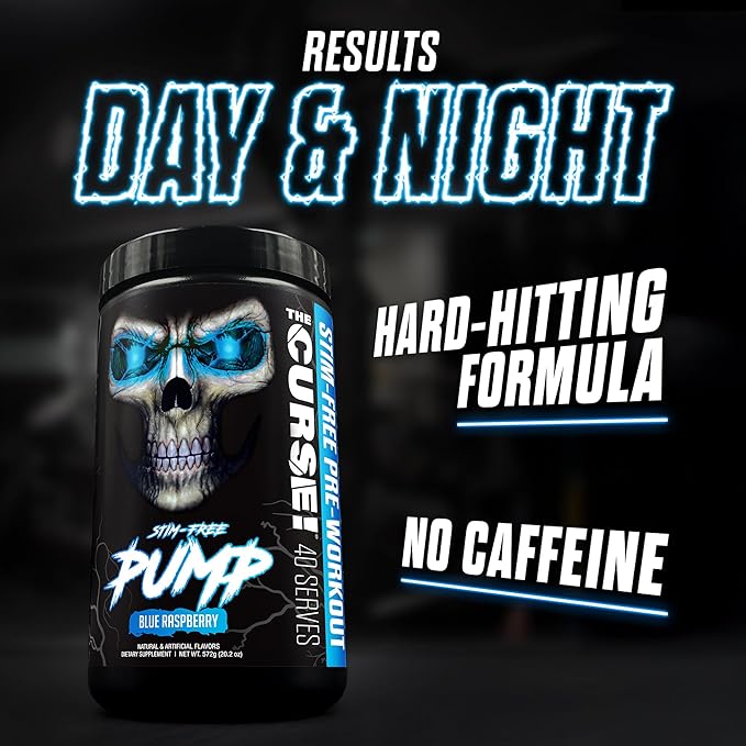 JNX SPORTS The Curse! Pump ??Stim-Free Pre-Workout | Blue Raspberry 40 Serves | Caffeine-Free Pump Pre Workout, Non-Stim Nitric Oxide Preworkout for Men & Women