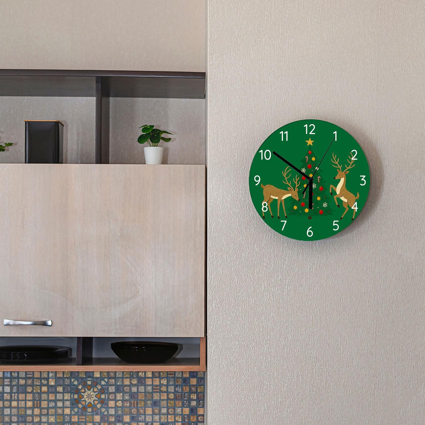 Ivyyvi Green Christmas Wall Clock 11.6 Inch Non-Ticking Silent Battery Operated Round Wall Clock Xmas Decor Clocks for Home Office School Kitchen Bedroom Living Room Funny