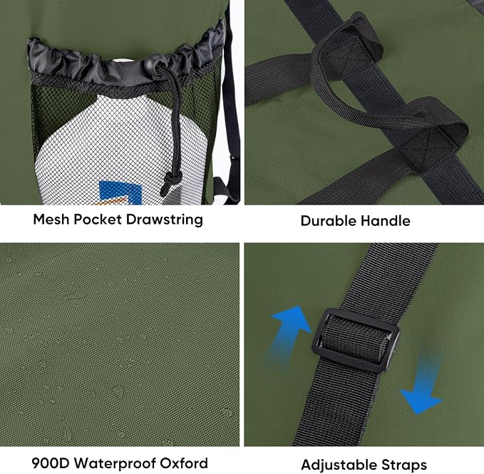 BALEINE 2PK 150L Laundry Bag Backpack, 900D Oxford Fabric Large Travel Laundry Bags with Shoulder Straps and 2 Mesh Pockets for College Dorm, Apartment, Laundromat (Green, 150L)