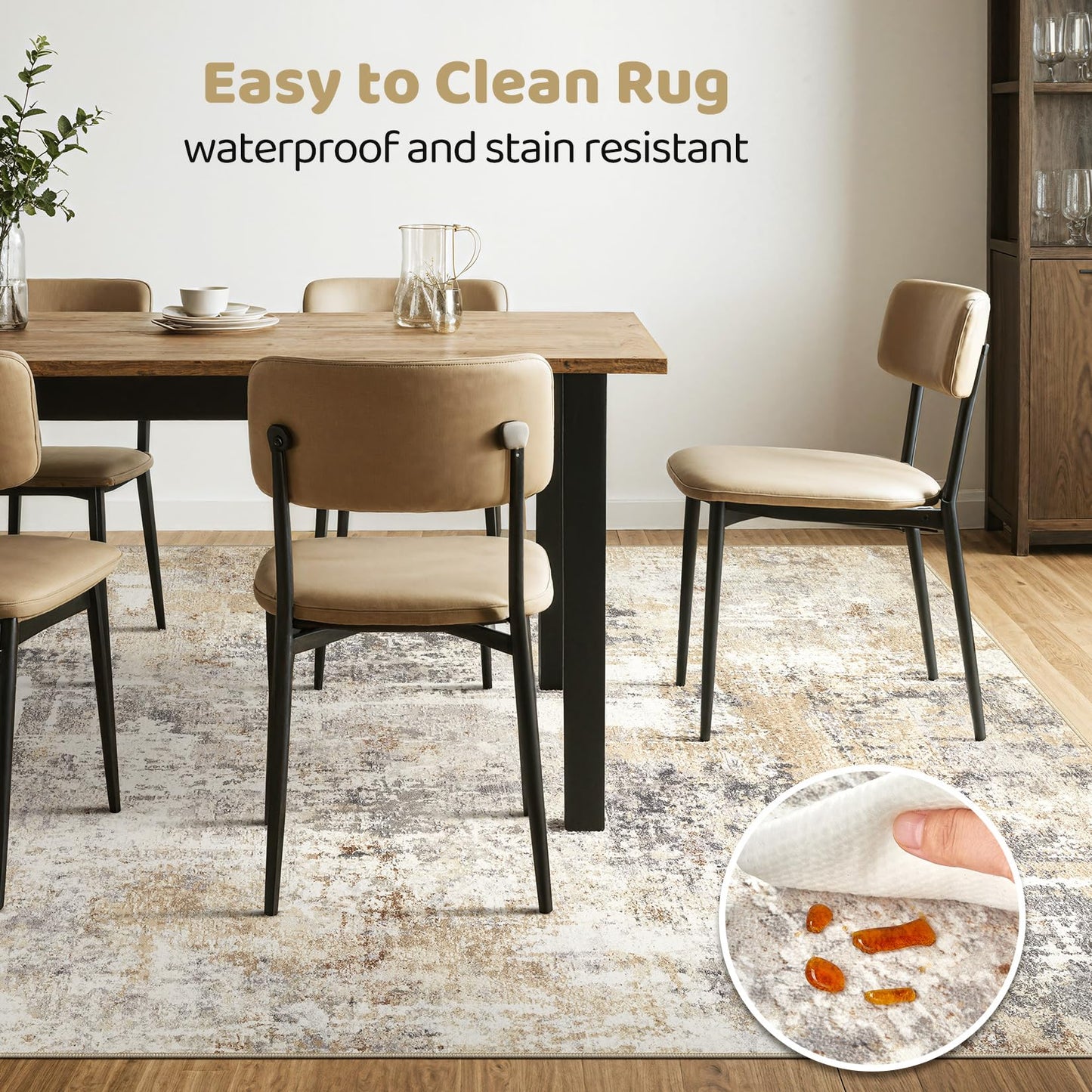 Area Rug Living Room Rugs: 5x7 Washable Large Abstract Modern Soft Stain Resistant Indoor Floor Non Slip Accent Carpet for Bedroom Nursery Playroom Dining Room Office Dorm Home House- Gray Gold