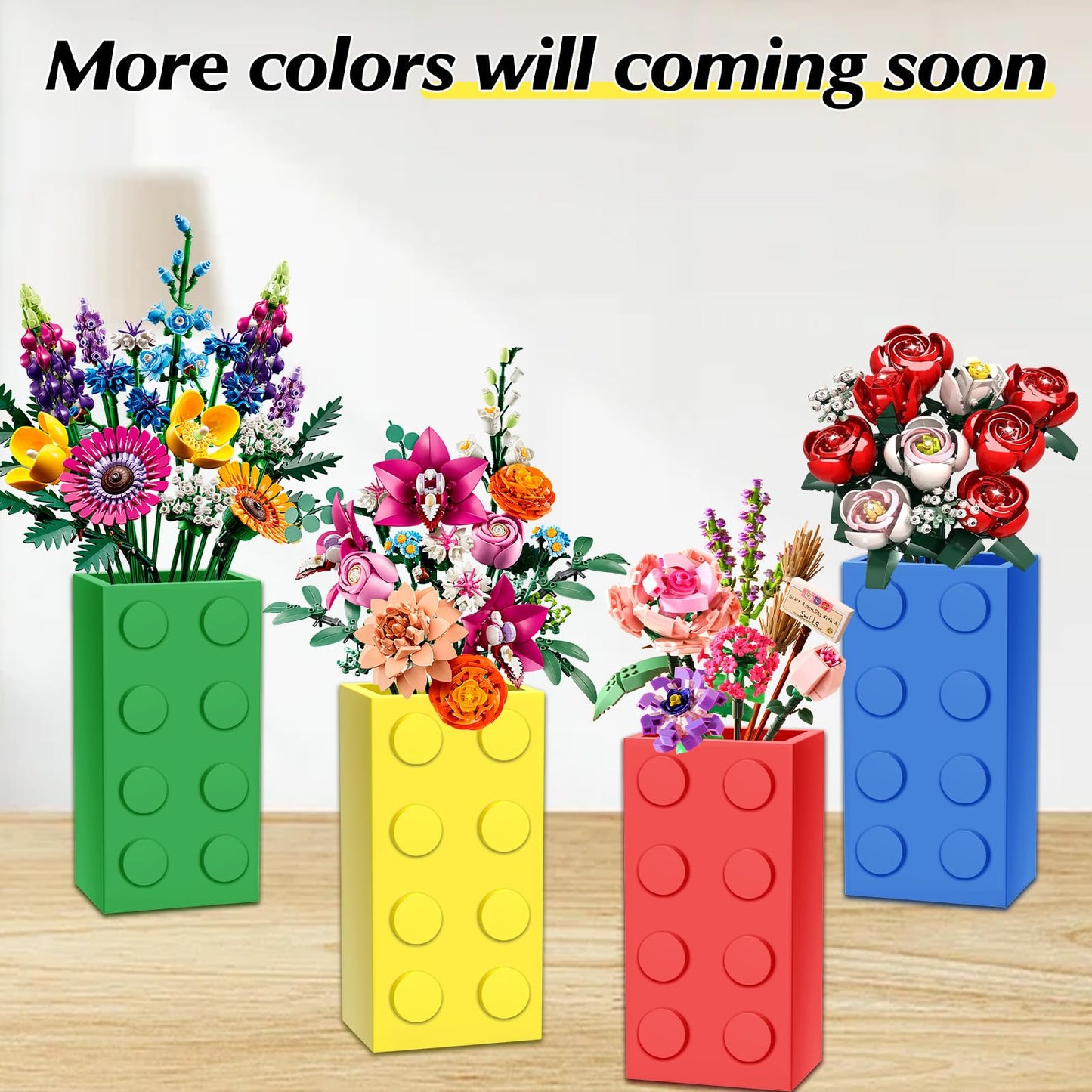 Vase for Lego 10347 10280 10328 Flowers, for Lego Flower Bouquet Building Set,Display Stand for LegoRoses Cherry Blossom Sunflower Tulips Daffodils Lotus-Gift for Lego Flowers Lover(vase only)-Red