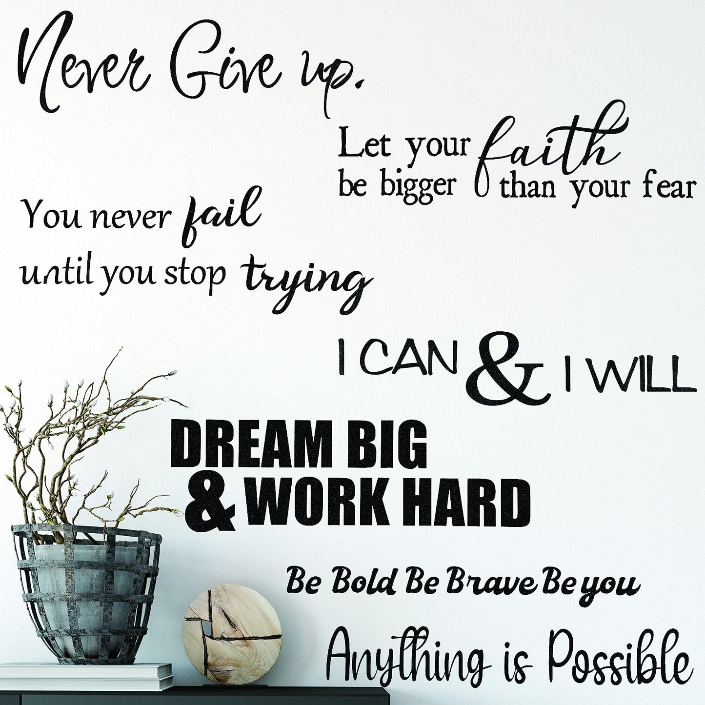 Zonon 5 Sheets Vinyl Wall Decals Peel and Stick Inspirational Quotes Decals Motivational Wall Stickers for Mirror Bedroom Living Room Office Bathroom(Never Give up)