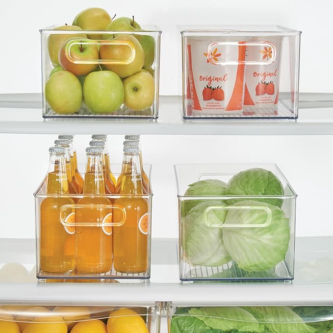 iDesign Stackable Fridge Bin - Kitchen Storage Bin for Pantry, Cabinets, or Fridge, Set of 4, Clear