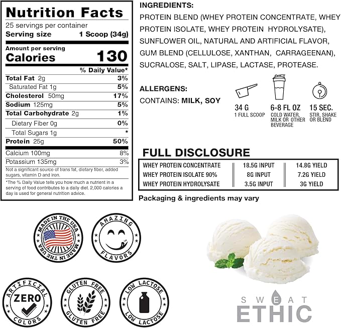 Whey'd Protein Powder, 25 G Whey Protein Blend with Concentrate, Isolate & Hydrolysate, Low Lactose & Digestive Enzymes for Easy Mixing & Smooth Texture, Vanilla Cream Flavor, 25 Servings