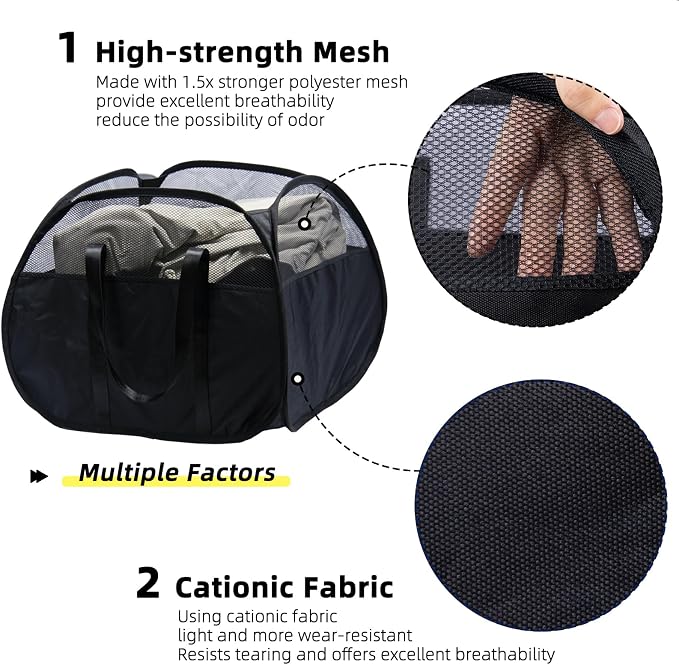 Collapsible Laundry Basket, 90L Foldable Pop-up Laundry Hamper with Reinforced Handles, Tear Proof Mesh Dirty Clothes Hamper for Laundry (Black, 2PCS)