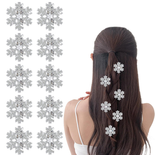 10 Pcs Snowflake Christmas Hair Clips, Bling Rhinestone Hairpins Glitter Fancy Christmas Hair Pins Barrettes Snowflake Decorations for Women Girls Bridal Party Wedding Everyday Gifts (Sliver)