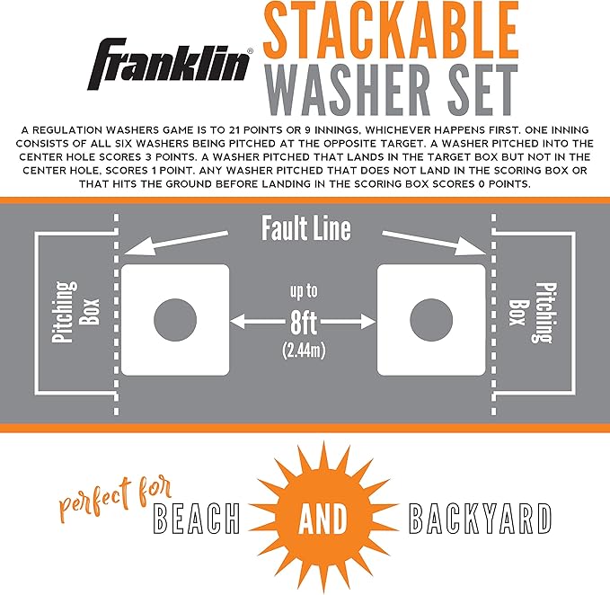 Franklin Sports Washer Toss Game Set - Outdoor Washers Set with Targets + Washers - Perfect for Lawn, Beach + More - Classic Outside + Tailgate Game