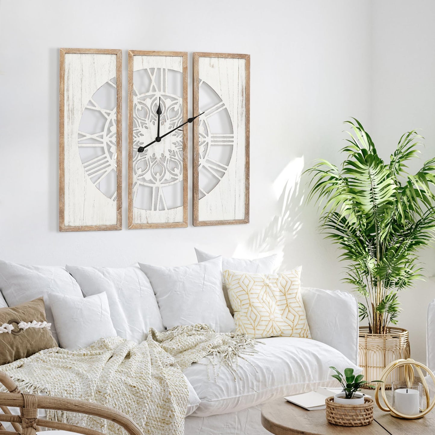 RiteSune Rustic Wooden Wall Clock, 30 inches, for Living Room, Bedroom, Dining Room, Kitchen, Entryway, Farmhouse