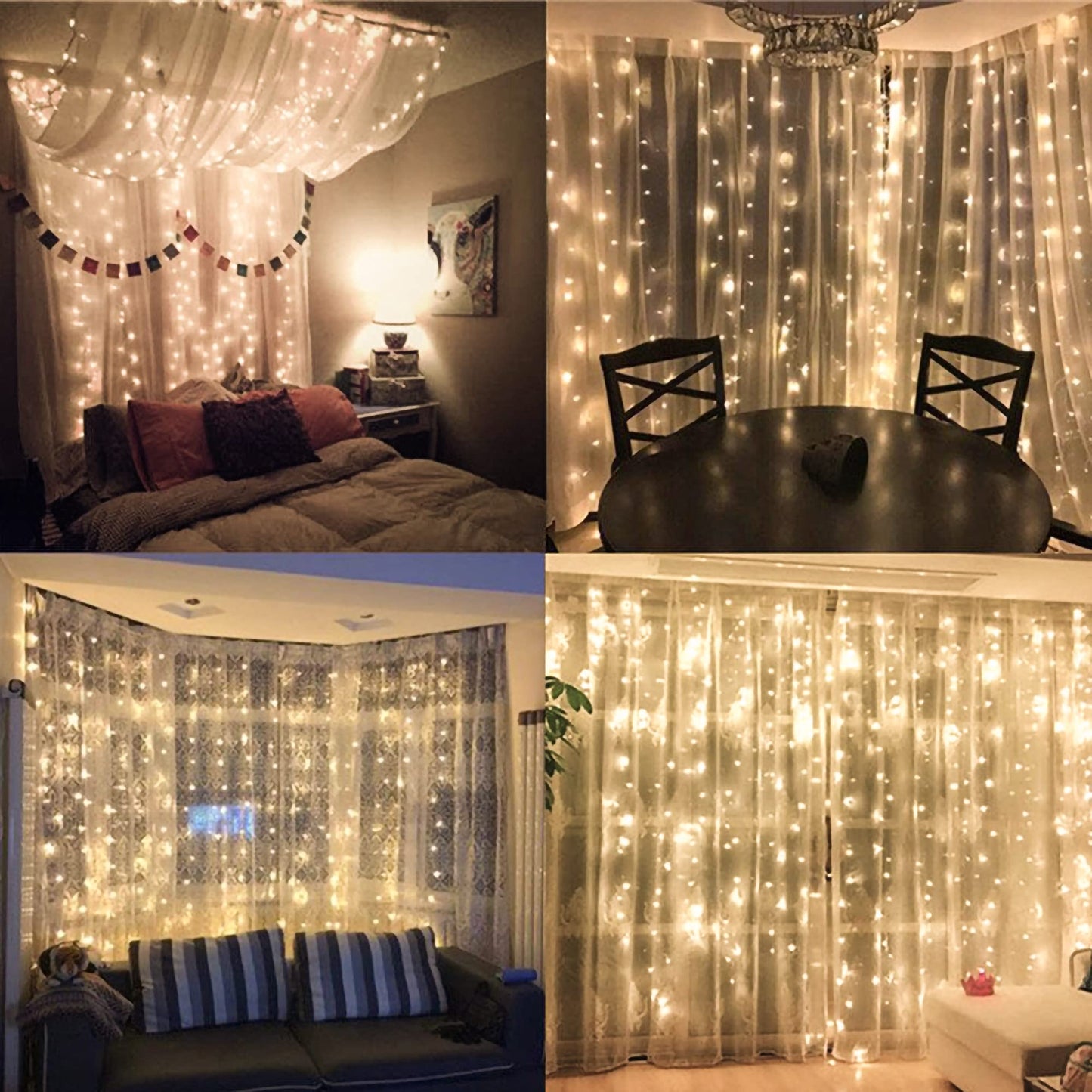 poripori 300 LED Curtain String Lights, Twinkle Fairy Lights for Bedroom with 8 Lighting Modes, USB Christmas Lights for Party Home Bedroom Indoor Wall Room Decor (Warm White)
