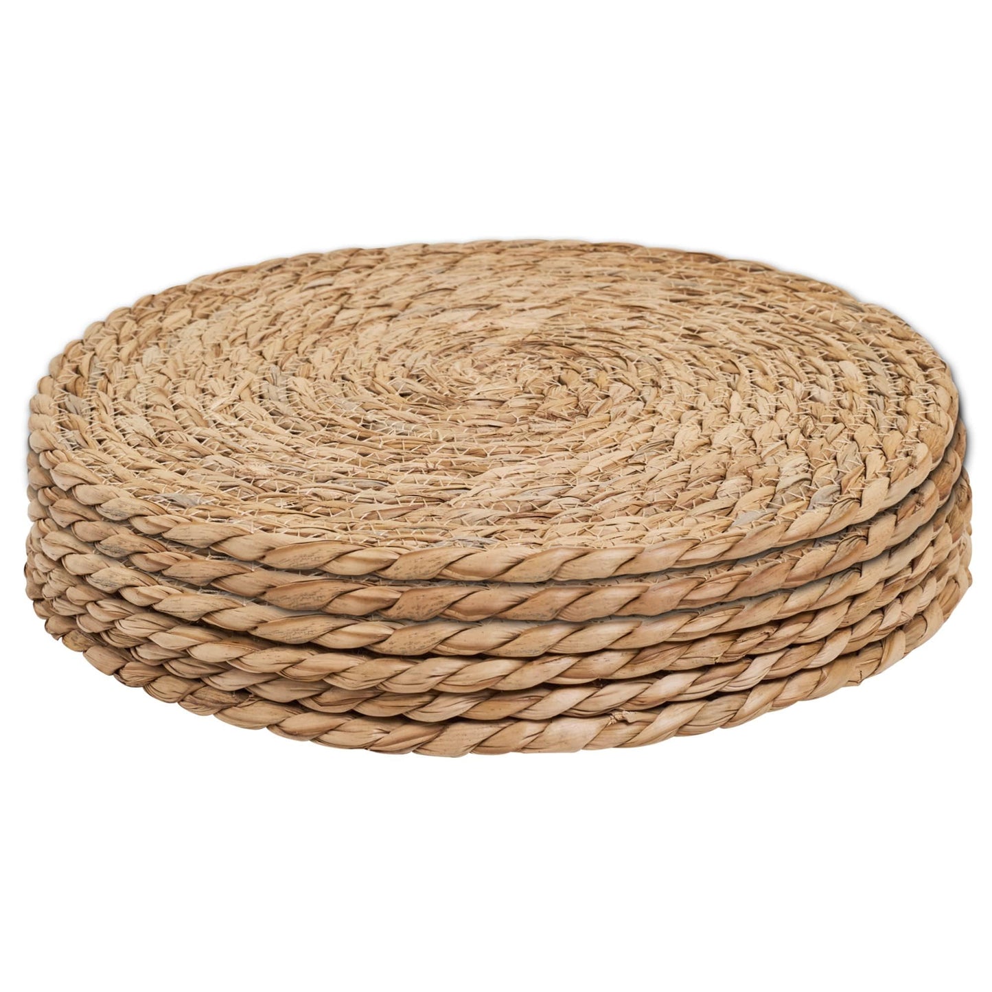 6Pcs 12" Round Woven Rattan Placemats,Natural Hand-Woven Water Hyacinth Placemats,Farmhouse Weave Place Mats,Rustic Braided Wicker Table Mats (12inch Set of 6)