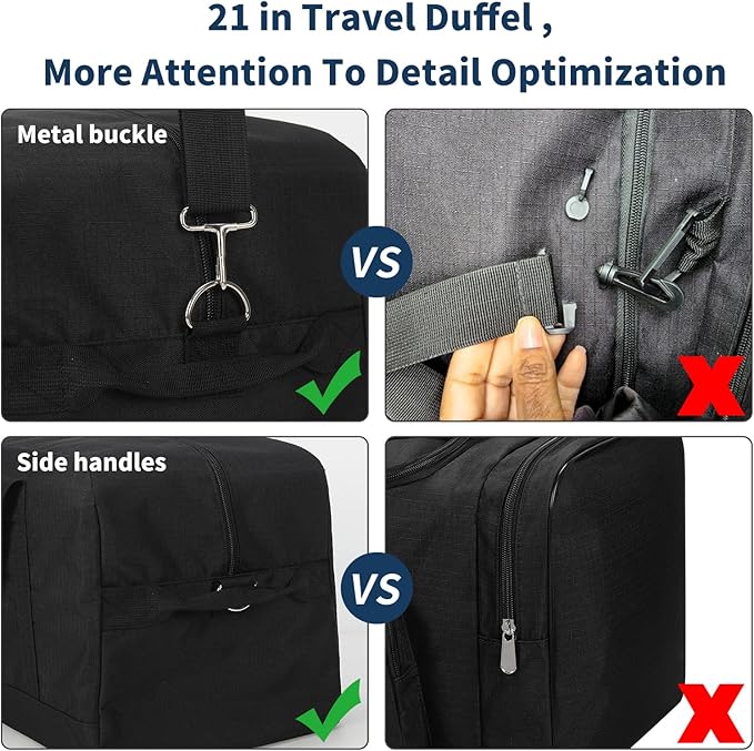 21 inch Gym Bag for Men - 40L Travel Duffel Bag Sport Duffle Bags for Weekend Overnight with Bottom Support (Black）