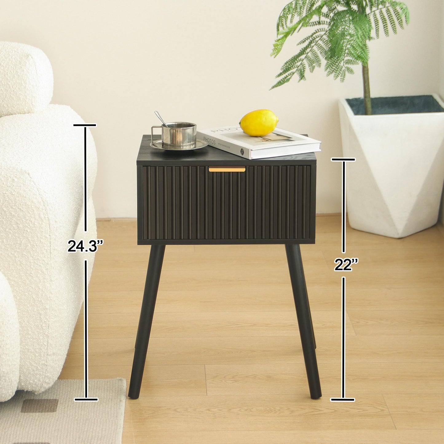 AWASEN Black Nightstand, Small End Tables Living Room, Accent Bedside Table with Fluted Drawer for Bedroom and Small Space, Black