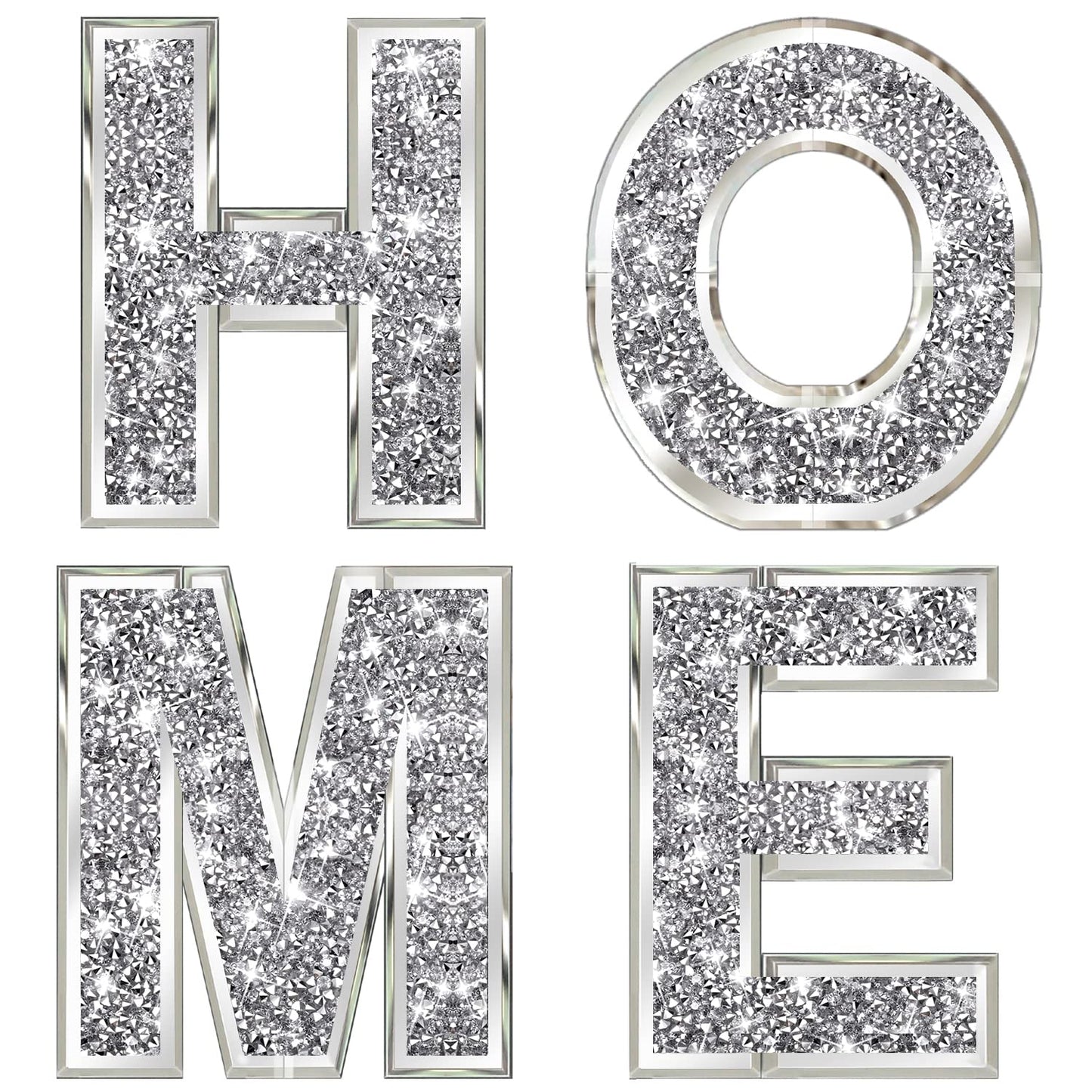 ZOLAPI 4 pcs Independent Letters Home.Glam Crystal Diamond Letters.Silver Mirror Glass Home Decoration for Wall, Fireplace, Bookshelf and Table.