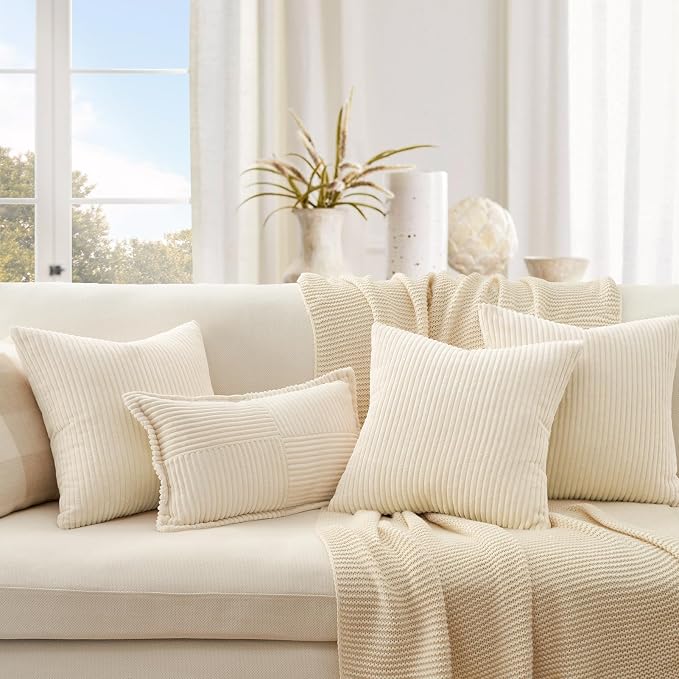 Topfinel Decorative Beige Throw Pillow Covers Cushion Cases, Set of 4 Soft Velvet Modern Double-Sided Designs, Natural Home Decor, Pillow Inserts Not Included (24x24 inch)