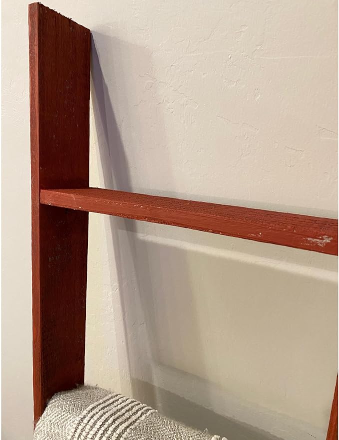 BARNWOODUSA Throw Blanket Ladder – Fully Assembled Reclaimed Wood – Rustic Decorative Ladder for Towels, Quilts, & More – Perfect Farmhouse Decor for Bathroom, Porch, or Living Room,5-Foot Red