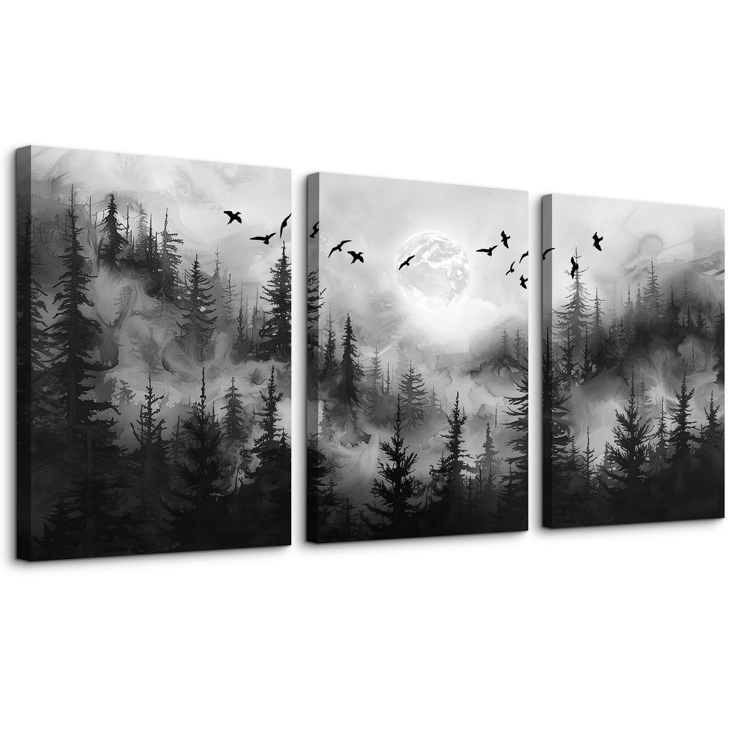 DZRWUBHS Wall Art For Living Room Canvas Wall Decor For Bedroom Black And White Wall Painting Modern Office Decorations Misty Forest Landscape Abstract Wall Pictures Farmhouse Wall Hanging Decor
