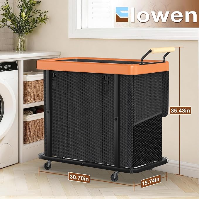 Rolling Laundry Hamper with Wheels, Laundry Hamper 3 Section with Lid, Laundry Basket with Rolling Lockable Wheels and Handle, Laundry Basket Organizer for Laundry Room, Bedroom 230L Black