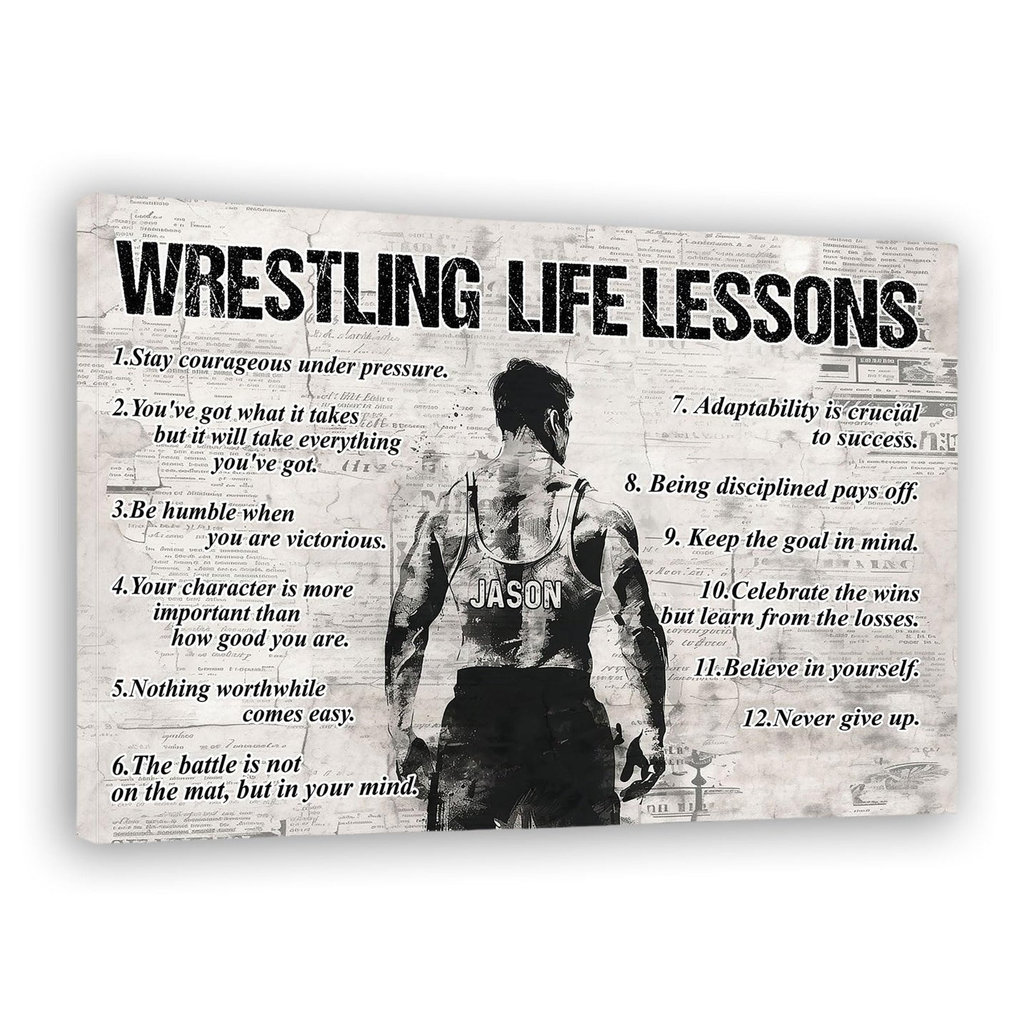 Wrestling Life Lessons, Personalized Motivational Wrestling Canvas Painting, Inspirational Quotes Wall Art Decor, Poster Gift For Wrestling Lovers