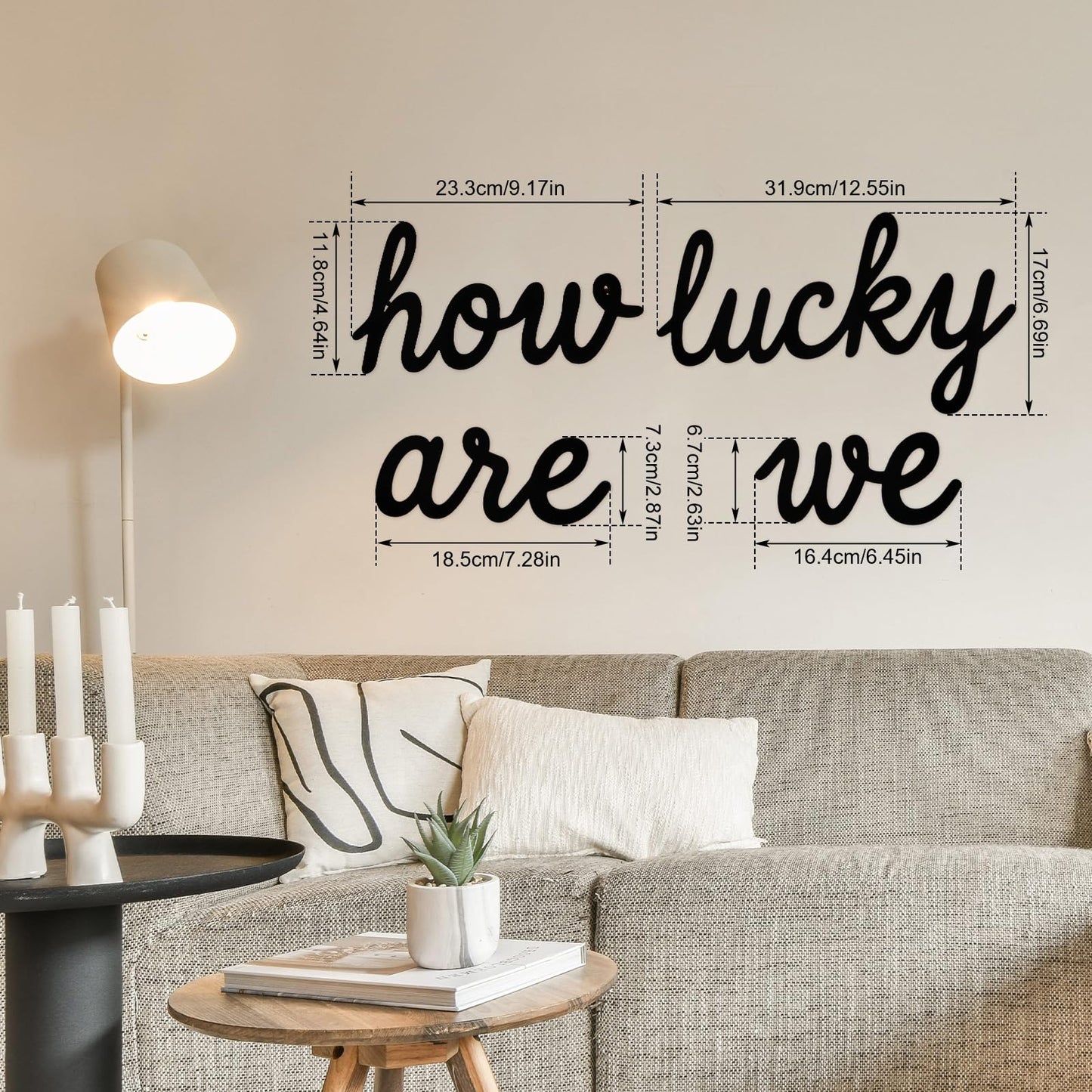 Pelopy How Lucky Are We Metal Wall Art Decor Black Minimalist Metal Sign Home Decor Letter Sign Blessed Letter Wall Art for Living Room Hallway Entryway Farmhouse Family Gifts